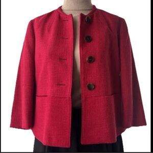 Talbot’s Petites Red Tweed Blazer Women’s 4P Elegant Button Front Short Workwear